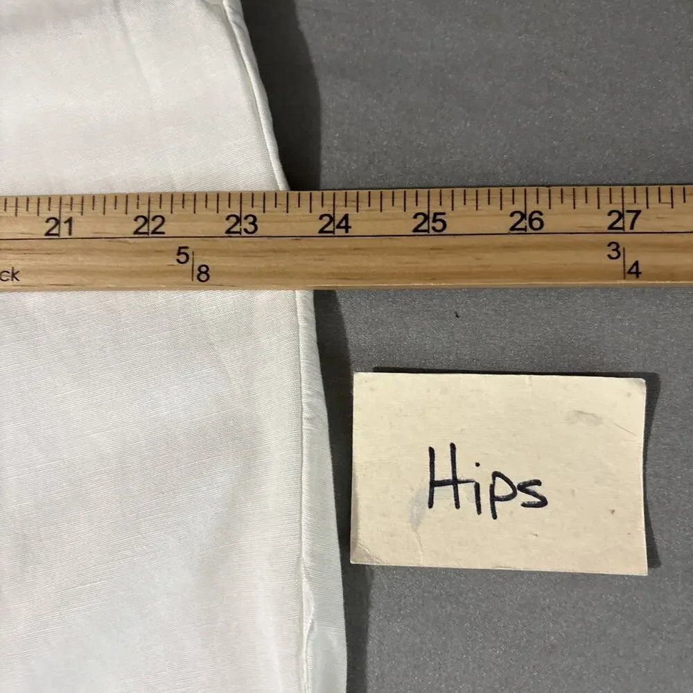 H&M Linen Blend Pants Size Large White Drawstring Wide Leg Lagenlook Minimalist